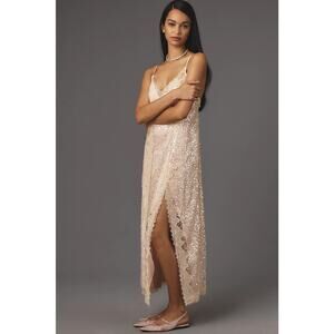 Anthropologie En Elly Sleeveless V-Neck Lace Sequin Slip Midi Dress Women Size M